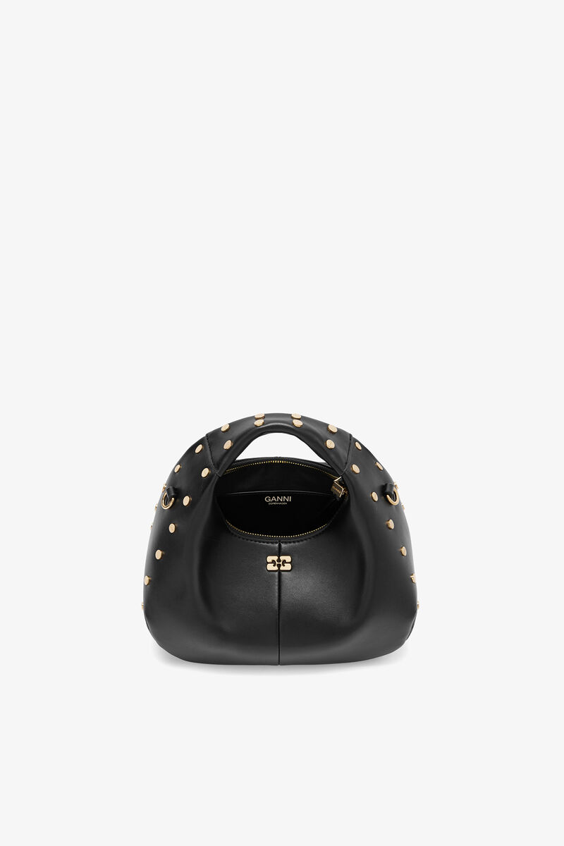 Ganni Black Mini Hobo Bag Studs In Black