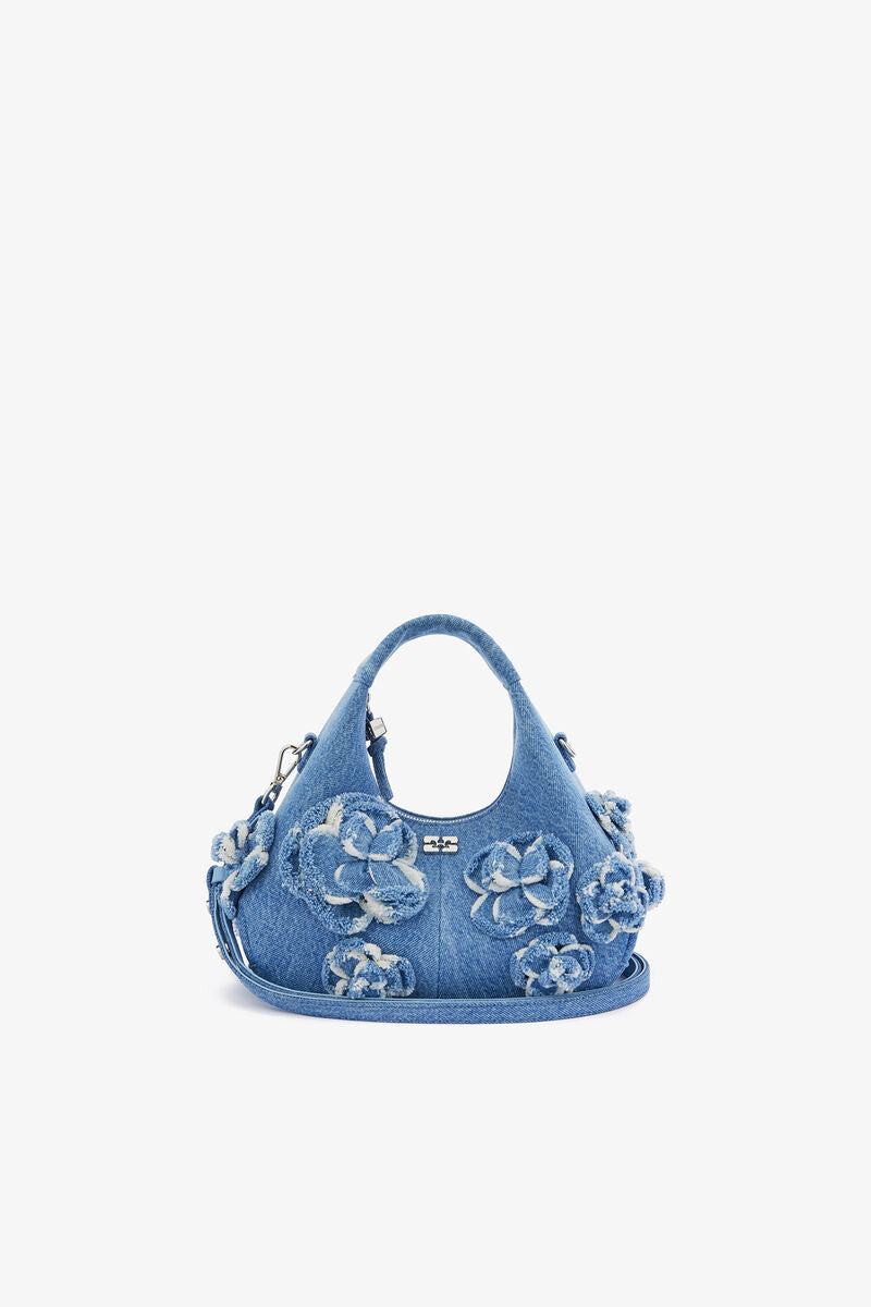 Ganni Light Blue Vintage Mini Hobo Bag In Blue Denim