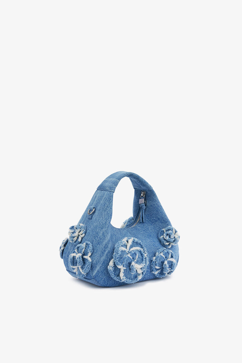 Ganni Light Blue Vintage Mini Hobo Bag In Blue Denim