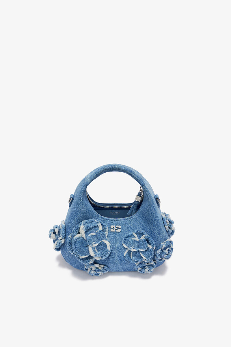 Ganni Light Blue Vintage Mini Hobo Bag In Blue Denim