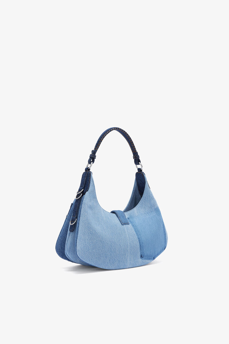 Ganni Mid Blue Vintage Small Kat Bag In Blue Denim