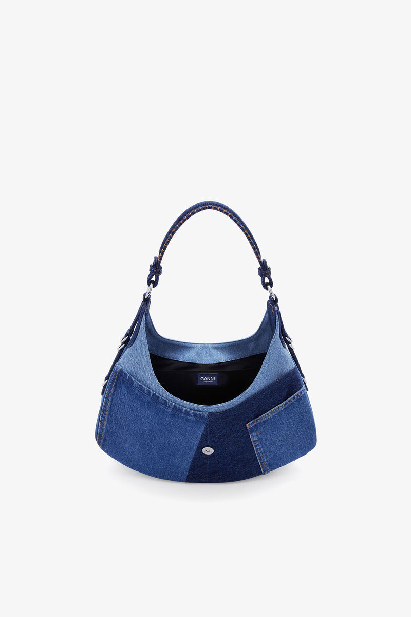 Ganni Mid Blue Vintage Small Kat Bag In Blue Denim