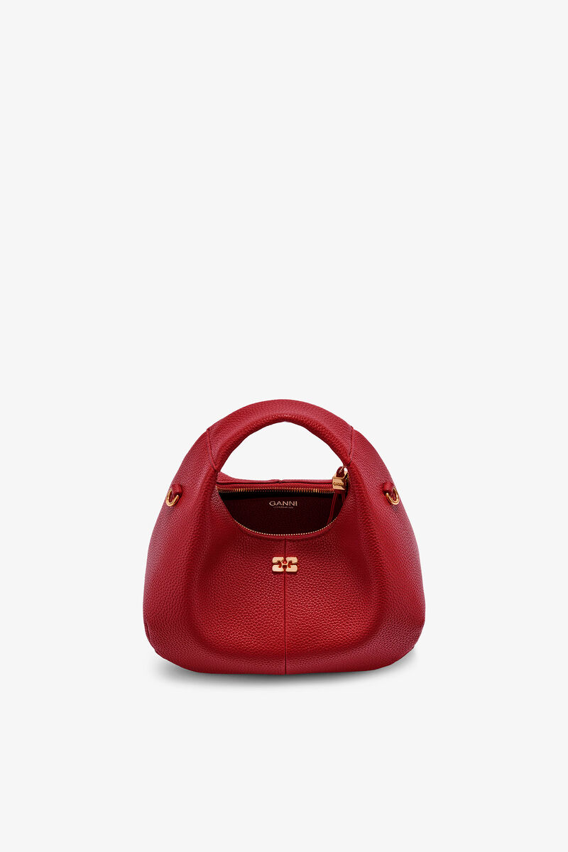 Ganni Red Dahlia Grained Mini Hobo Bag