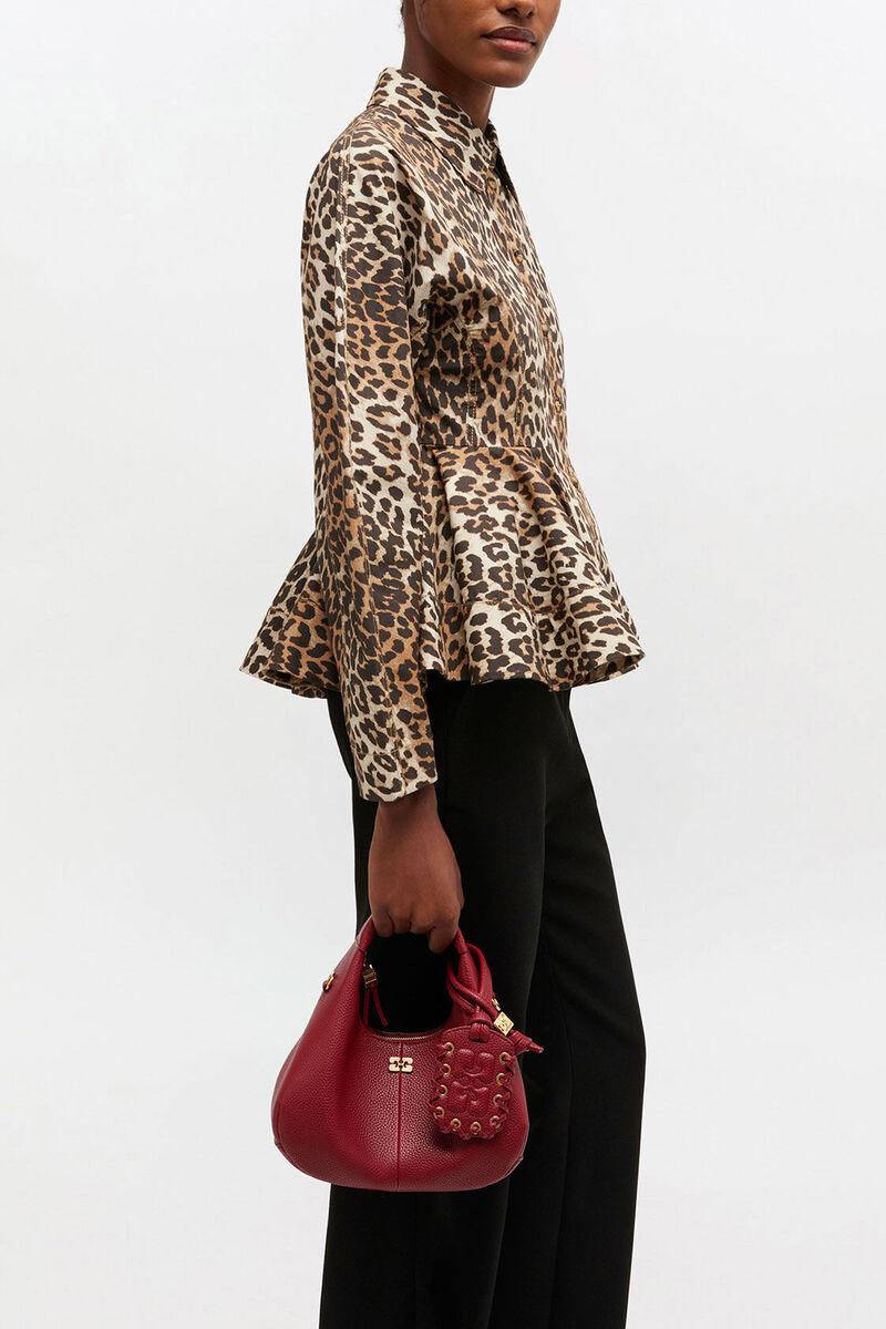 Ganni Red Dahlia Grained Mini Hobo Bag