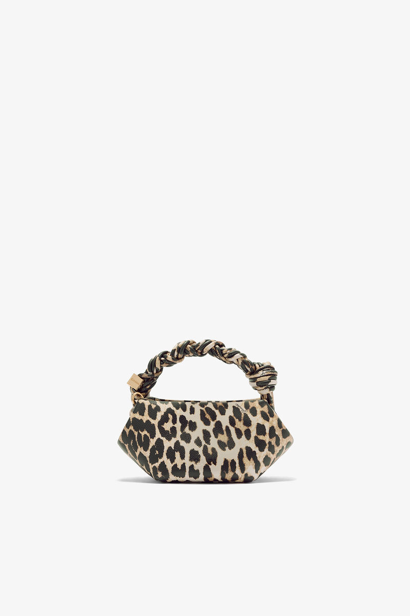 Ganni Almond Milk Leopard Grained Mini Bou Bag