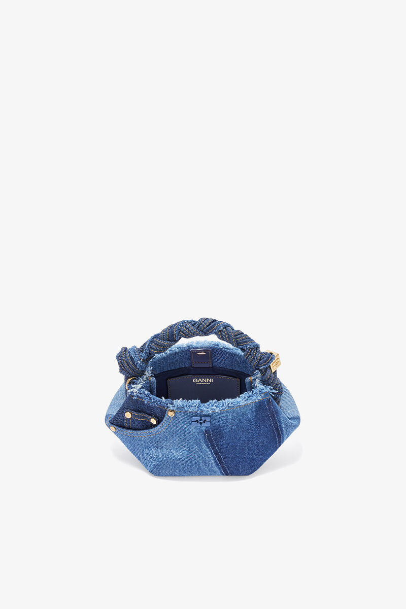 Ganni Mid Blue Vintage Mini Bou Bag In Blue Denim