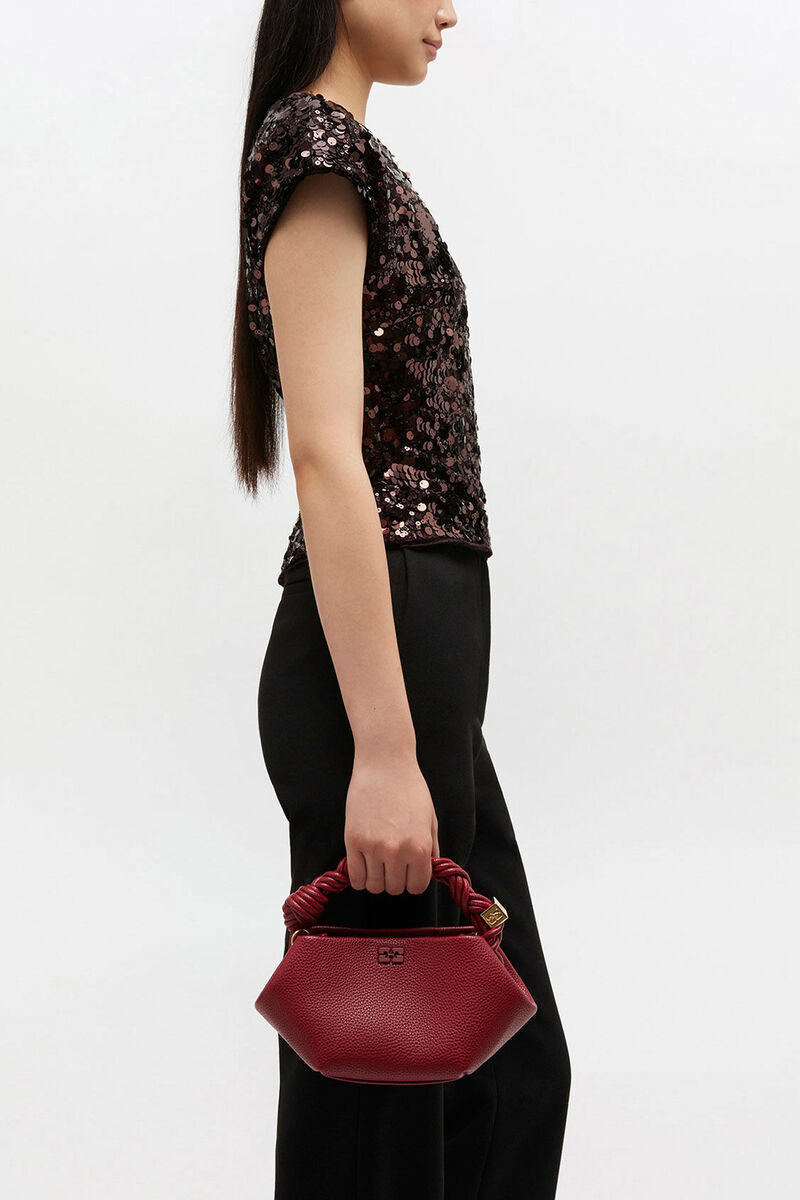 Ganni Red Dahlia Burgundy Grained Mini Bou Bag