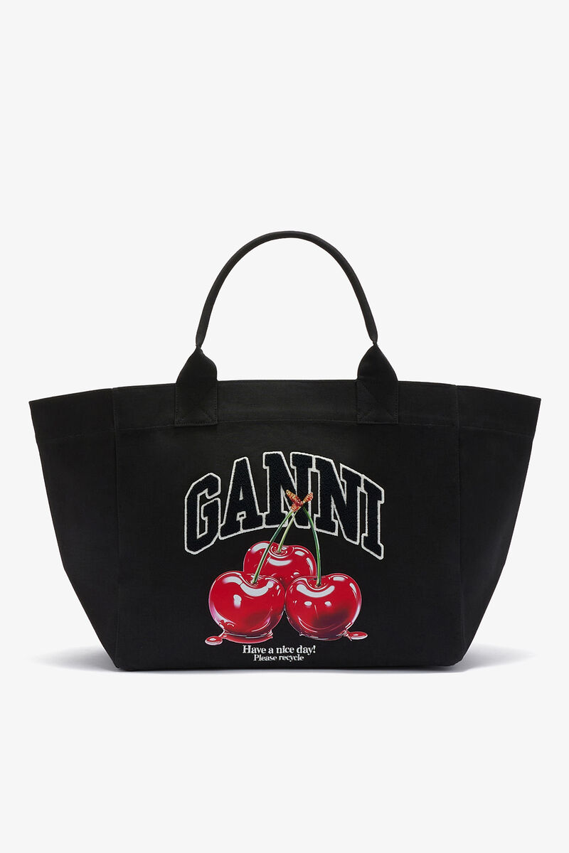 Ganni Phantom Black Xxl Cherry Tote