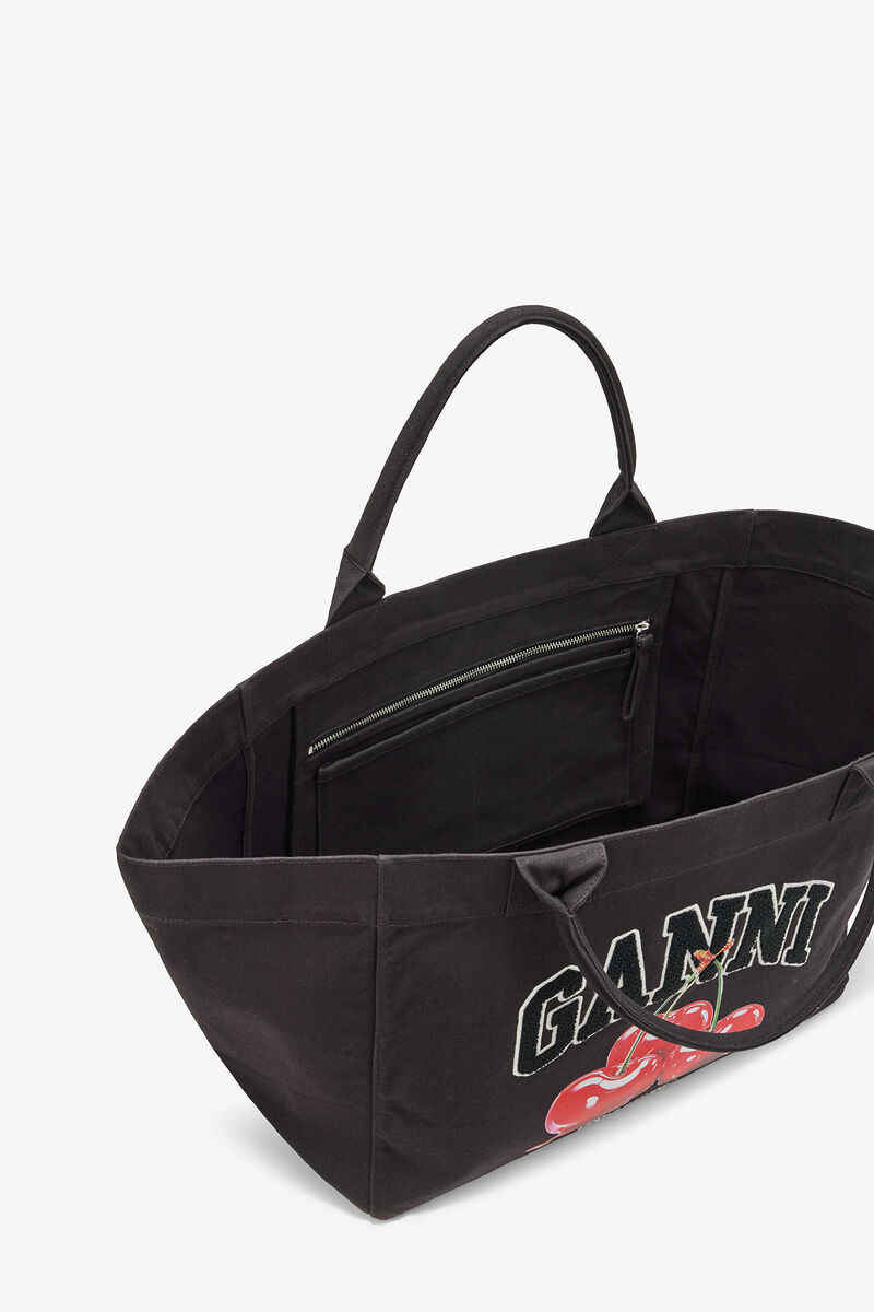 Ganni Phantom Black Xxl Cherry Tote
