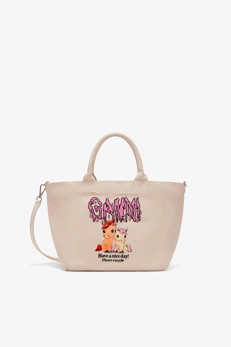 Ganni Egret Small Easy Pony Printed Shopper
