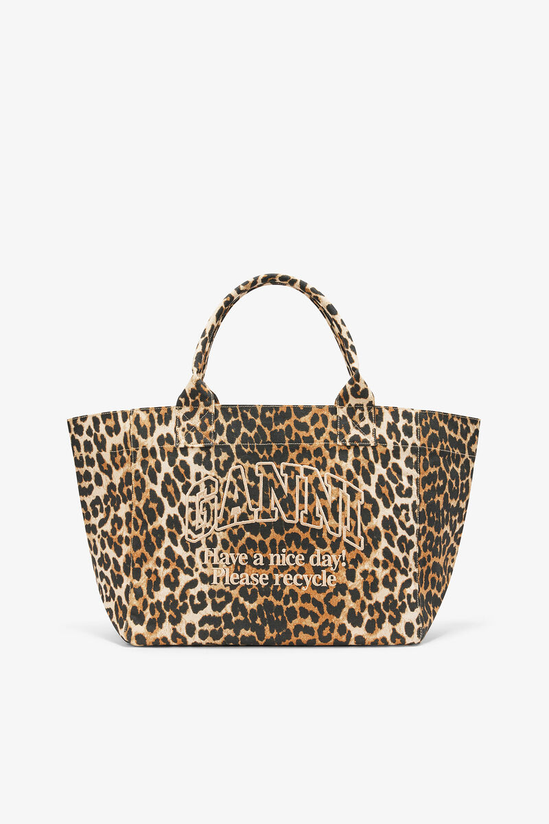 Ganni Almond Milk Leopard Medium Tote