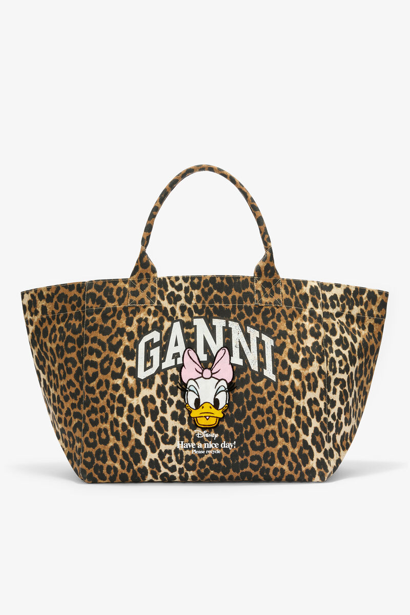 Ganni Almond Milk Daisy Duck Leopard Xxl Tote