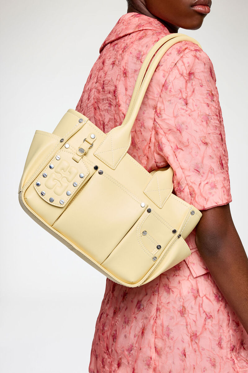 Ganni Yellow Cream Small Posy Bag In Yellow