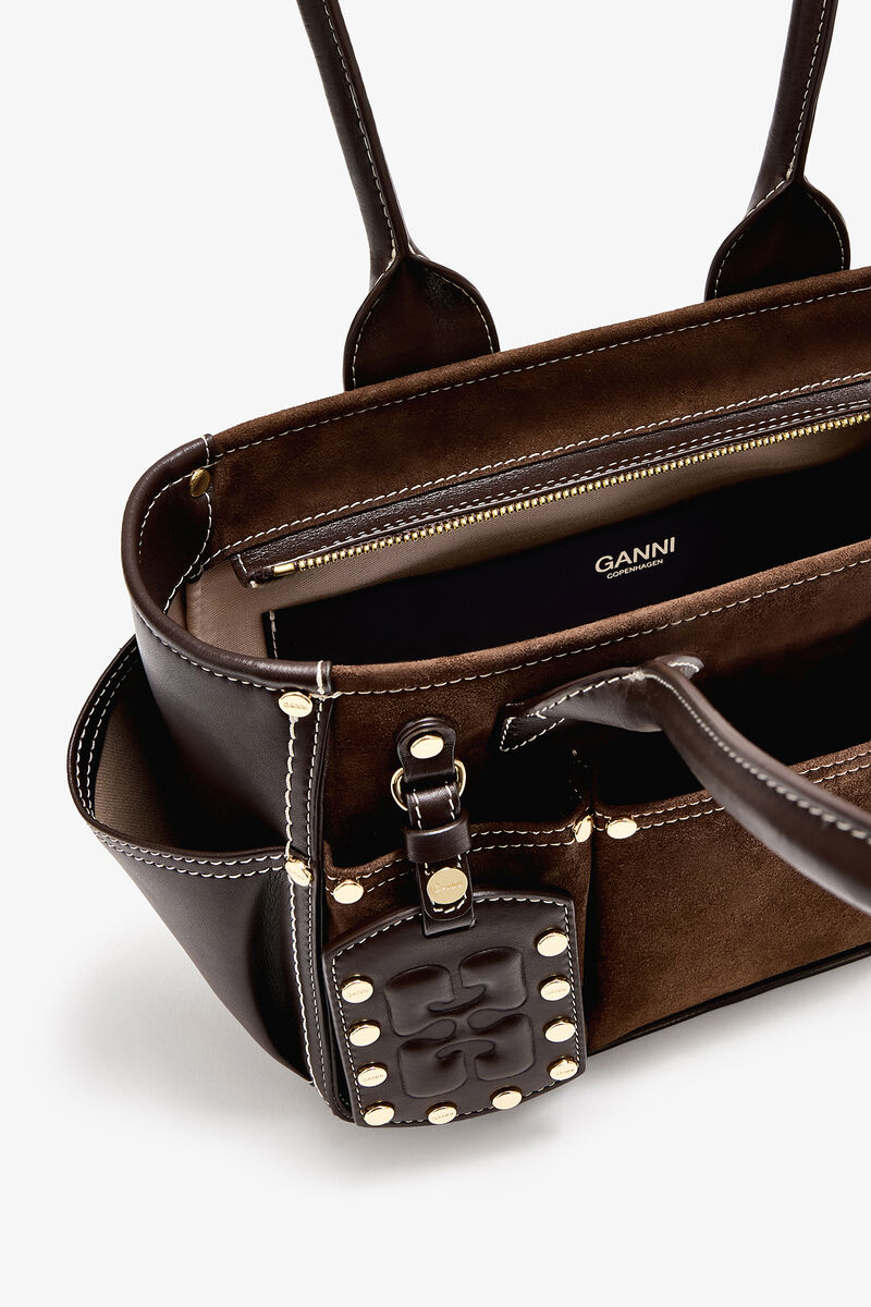 Ganni Chicory Coffee Small Posy Bag In Brown Suede