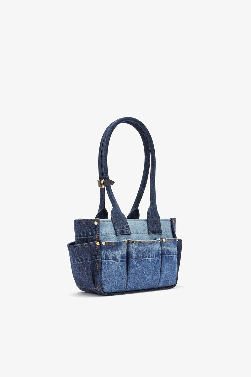 Ganni Mid Blue Vintage Small Posy Bag In Blue Denim