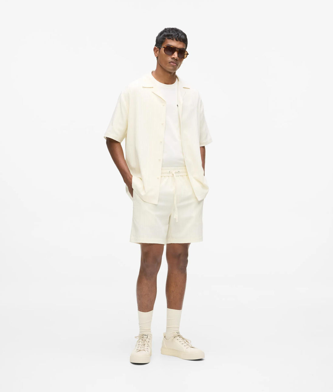 Karl Lagerfeld Textured Short-Sleeved Shirt Cannoli Cream