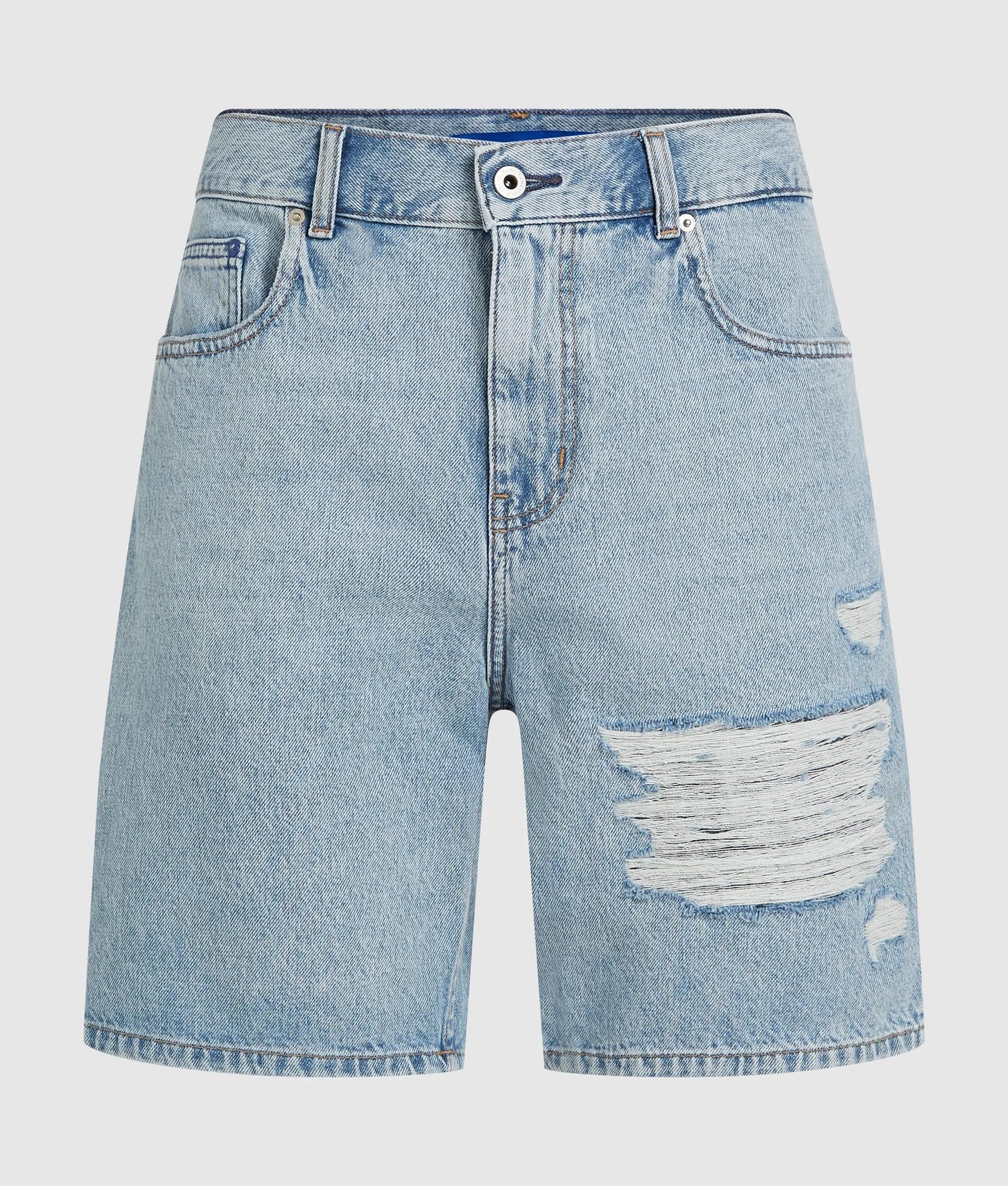 Karl Lagerfeld Distressed Relaxed Denim Shorts Visual Washed Blue Distressed