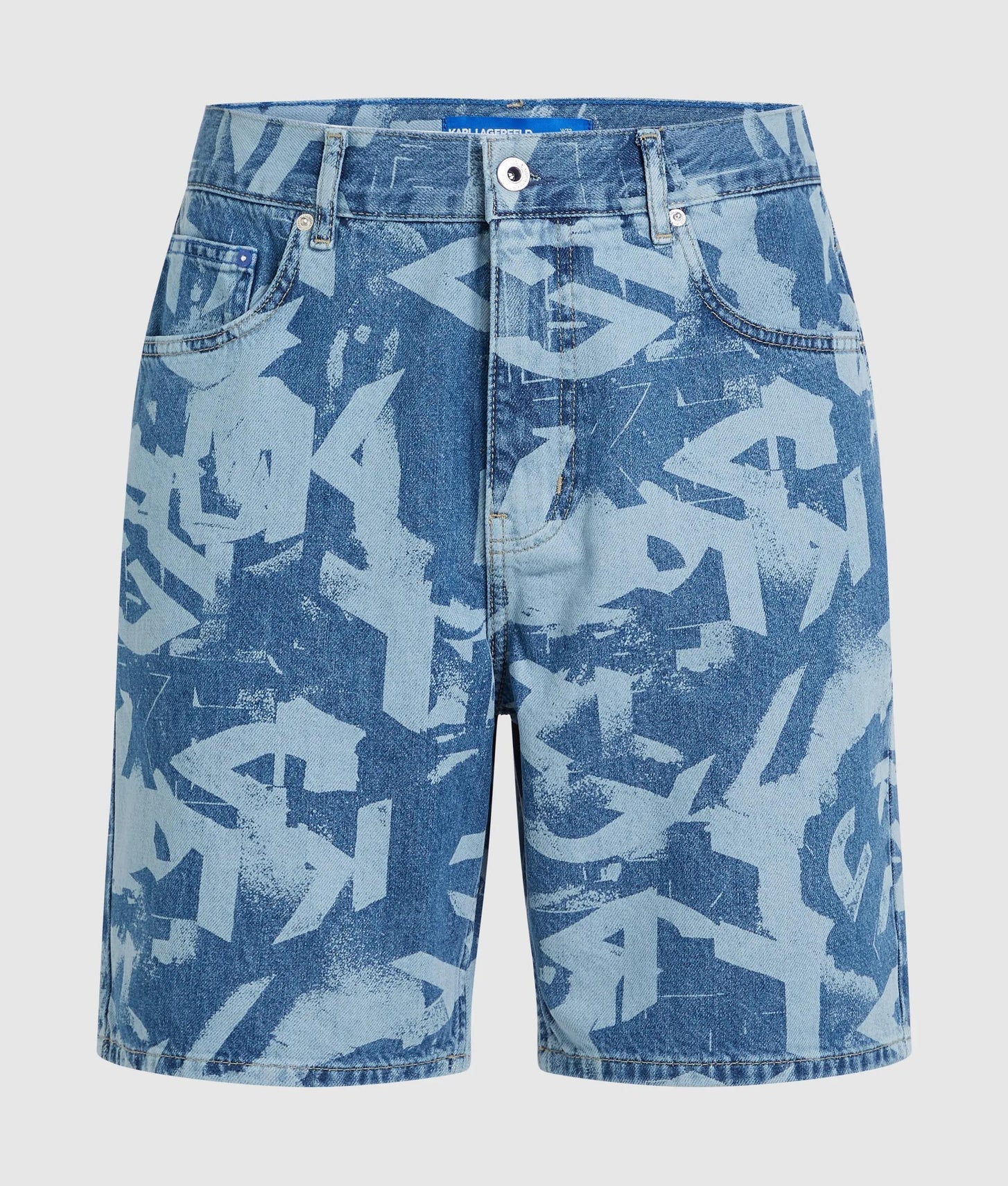 Karl Lagerfeld Relaxed Monogram Denim Shorts All Over Print Blue Denim