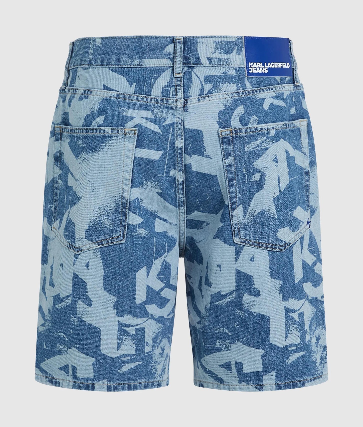 Karl Lagerfeld Relaxed Monogram Denim Shorts All Over Print Blue Denim
