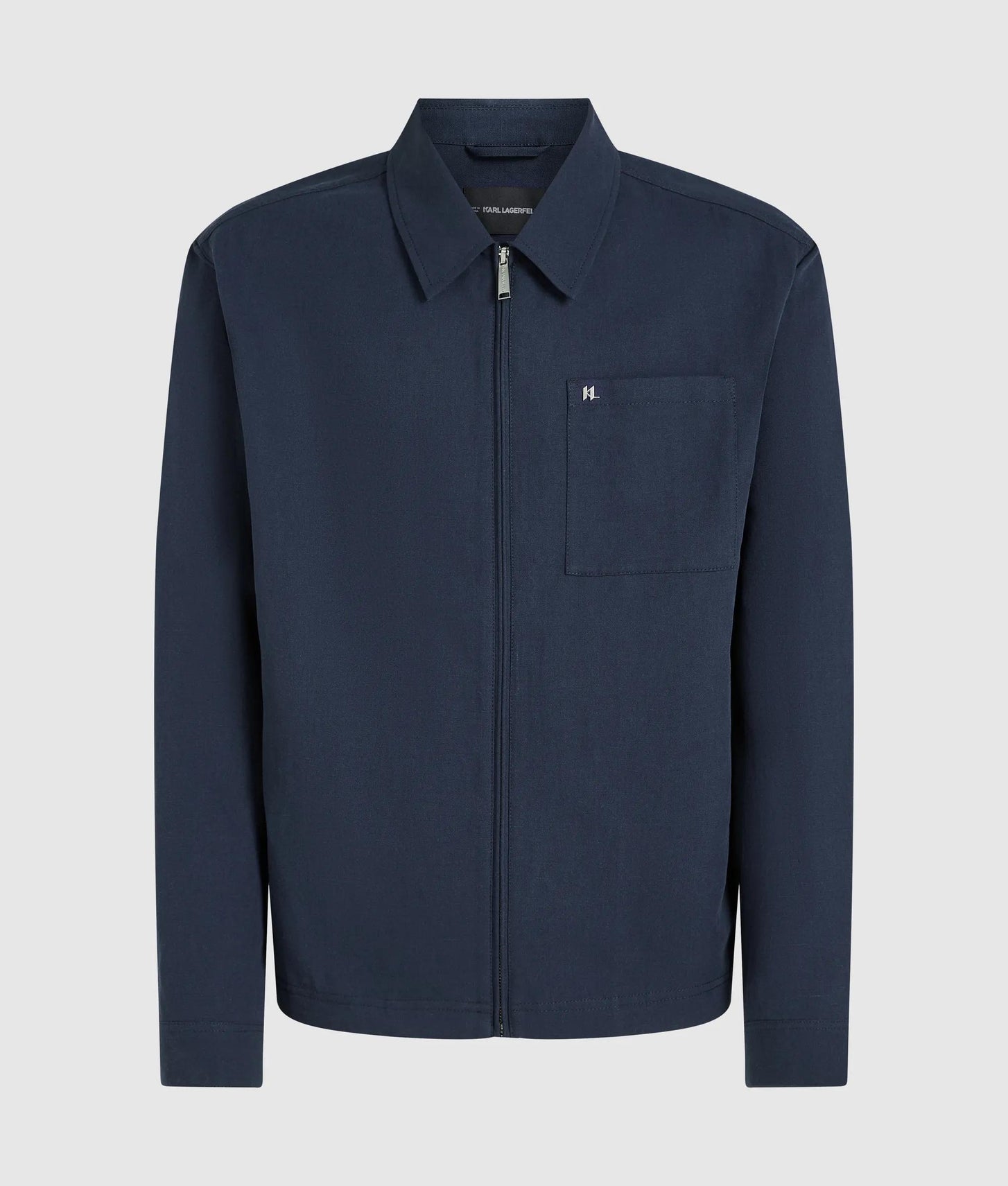 Karl Lagerfeld Linen Zip-Up Jacket Peacoat