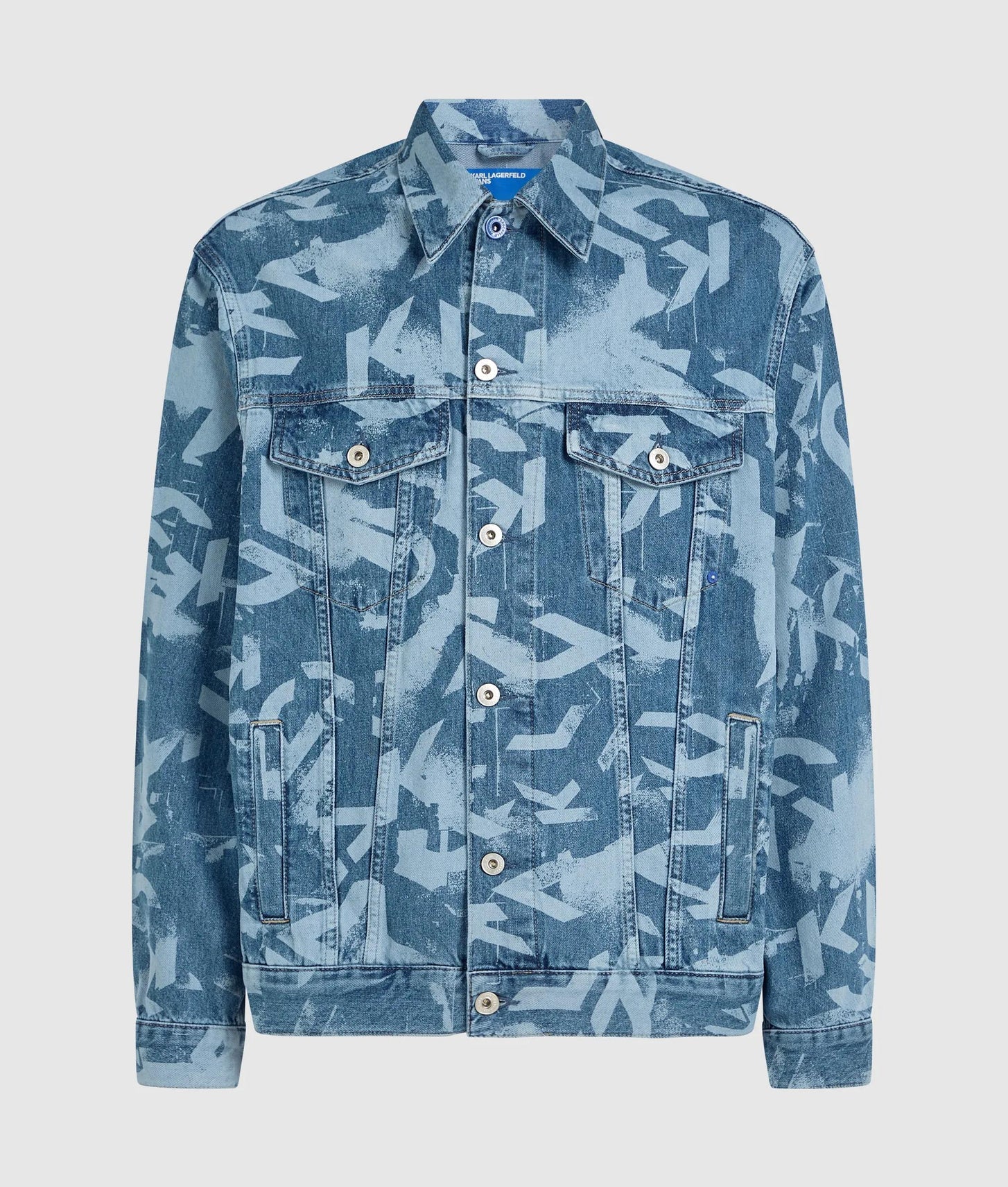 Karl Lagerfeld Relaxed Monogram Denim Jacket All Over Print Blue Denim
