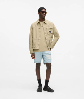 Karl Lagerfeld Distressed Relaxed Denim Shorts Visual Washed Blue Distressed