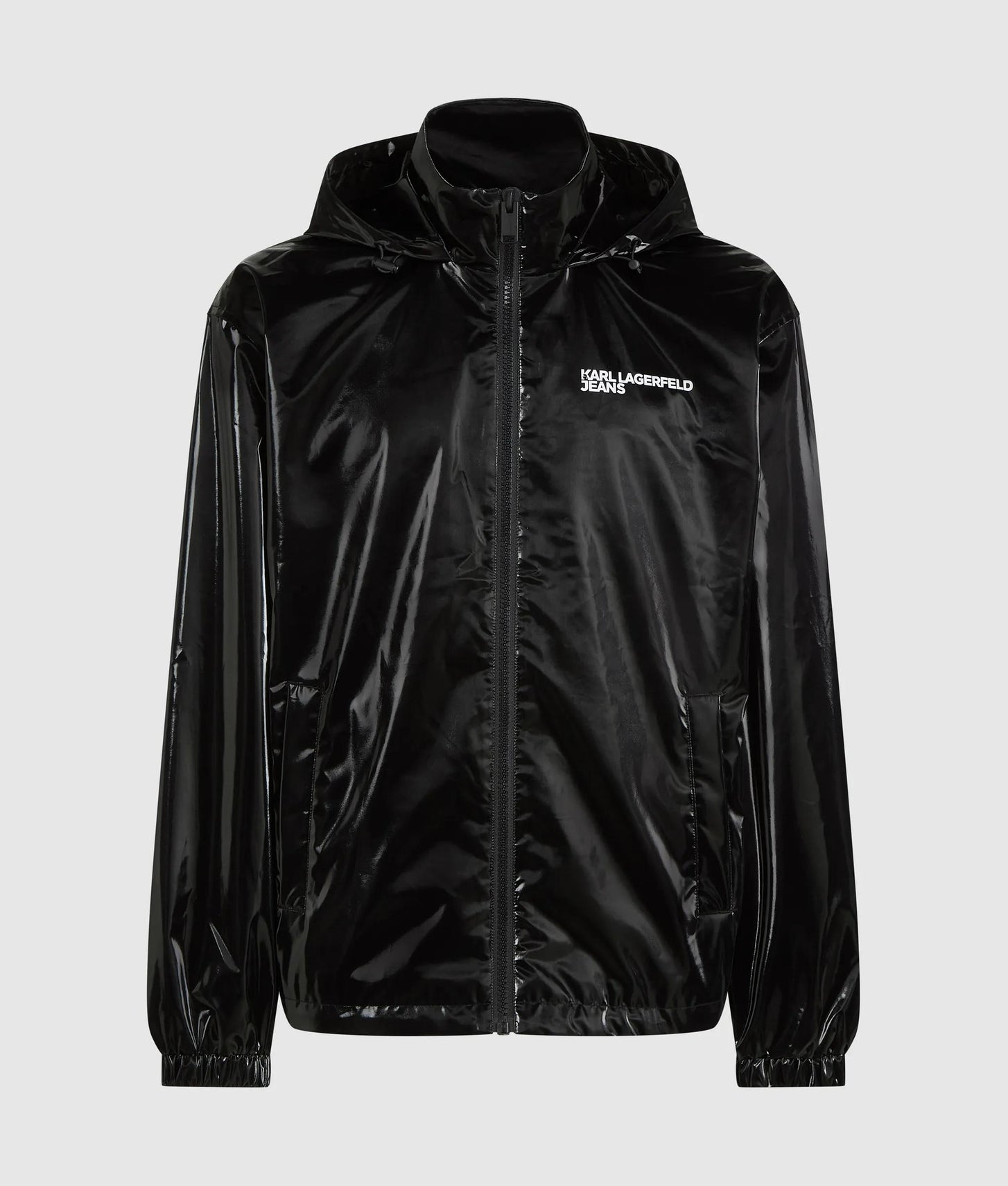 Karl Lagerfeld Shiny Hooded Bomber Jacket Black