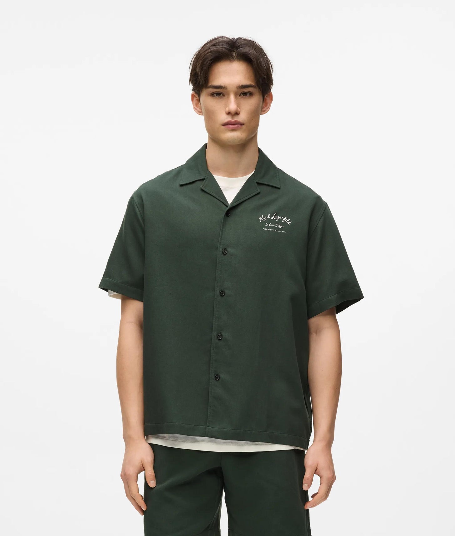 Karl Lagerfeld Short-Sleeved Côte D'Azur Shirt Deep Forest