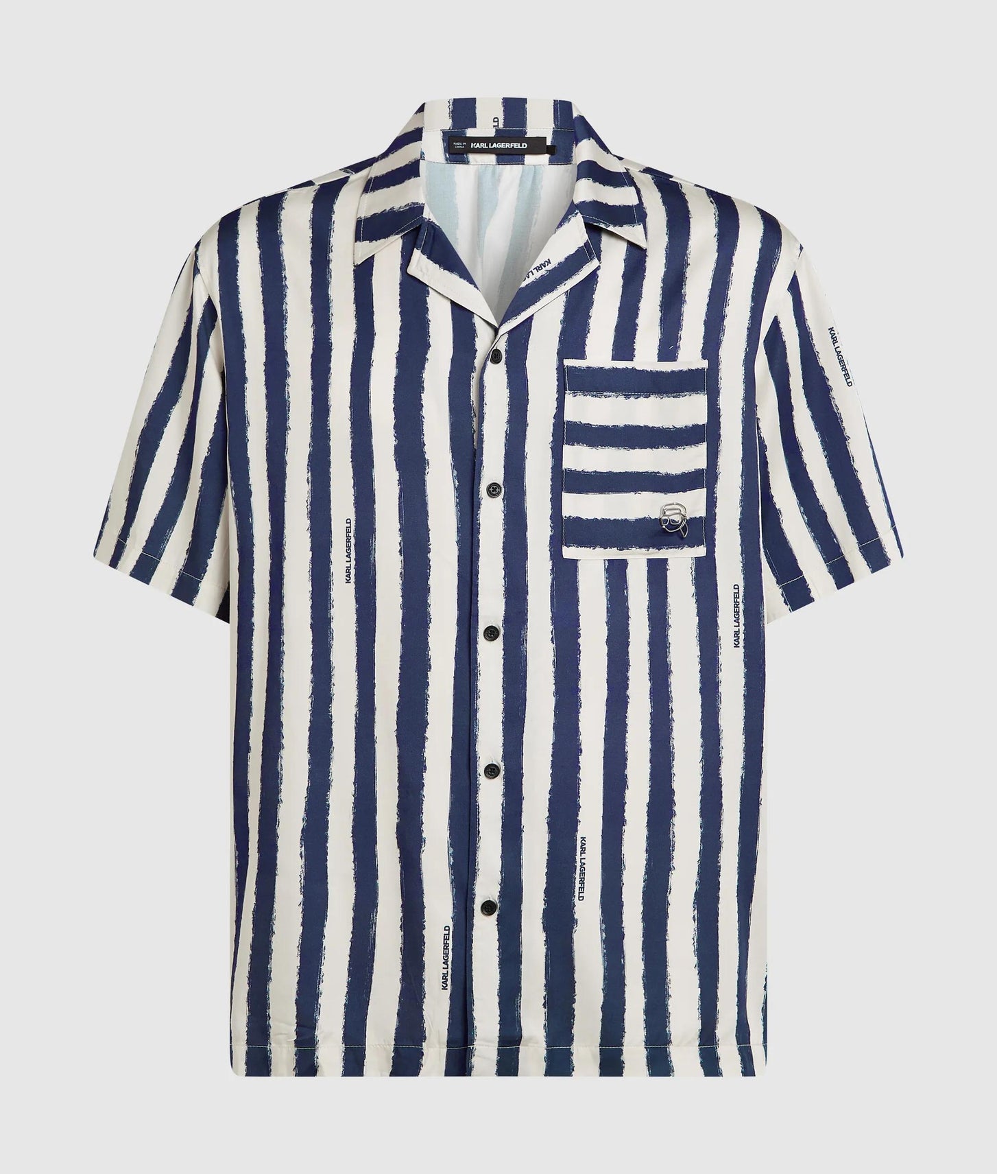 Karl Lagerfeld Ikon Short-Sleeved Striped Bowling Shirt Cannoli Cream