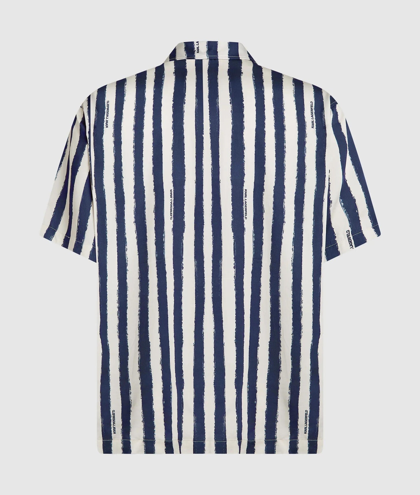 Karl Lagerfeld Ikon Short-Sleeved Striped Bowling Shirt Cannoli Cream