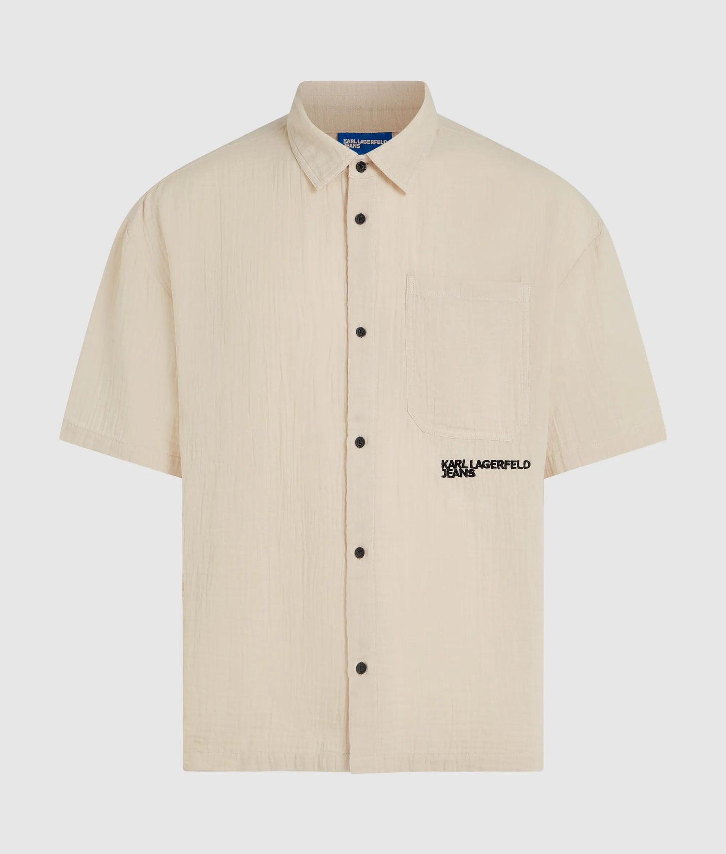 Karl Lagerfeld Short-Sleeved Crinkled Shirt Whitecap Grey