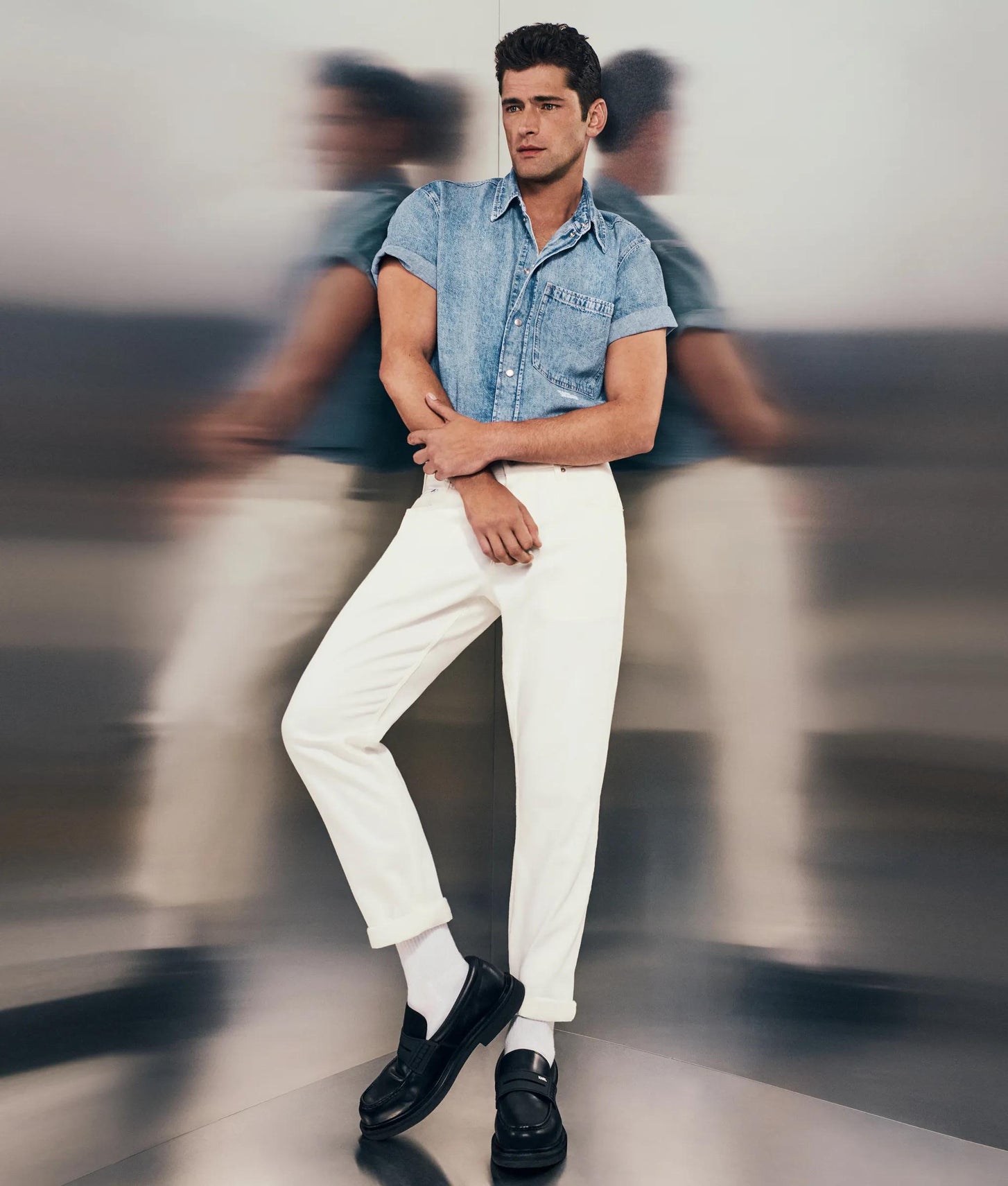 Karl Lagerfeld Short-Sleeved Denim Shirt Light Blue