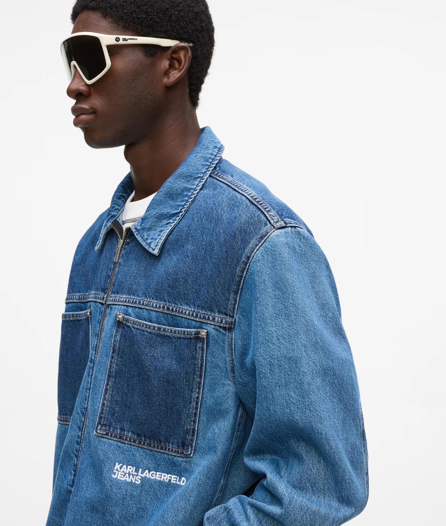 Karl Lagerfeld Two Tone Denim Overshirt Mid Blue Blocked