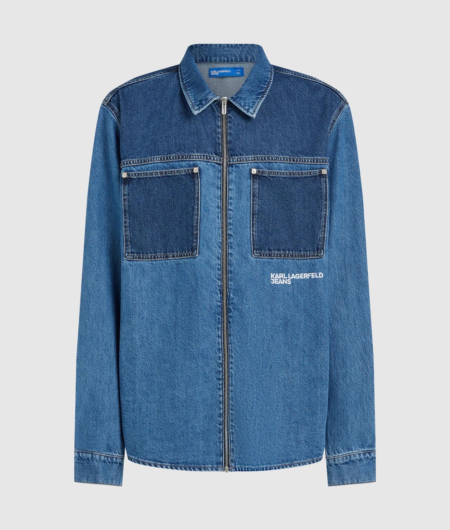 Karl Lagerfeld Two Tone Denim Overshirt Mid Blue Blocked