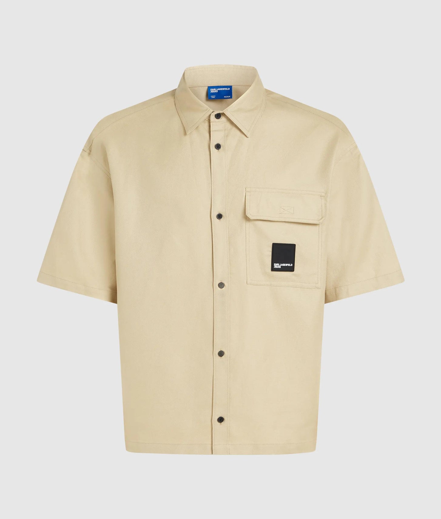 Karl Lagerfeld Short-Sleeved Linen Blend Shirt Pale Khaki