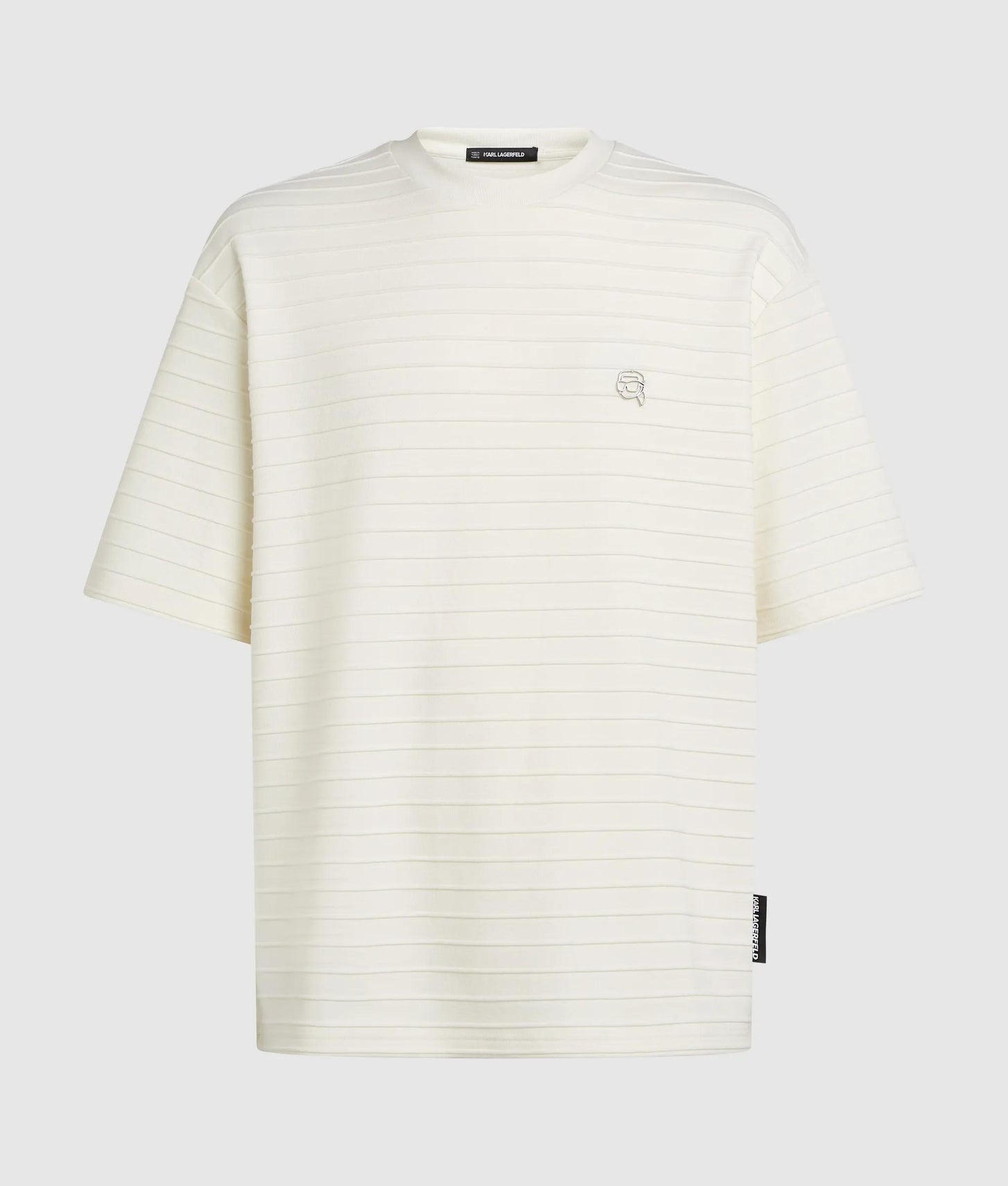 Karl Lagerfeld Ikon Textured Striped T-Shirt Cannoli Cream