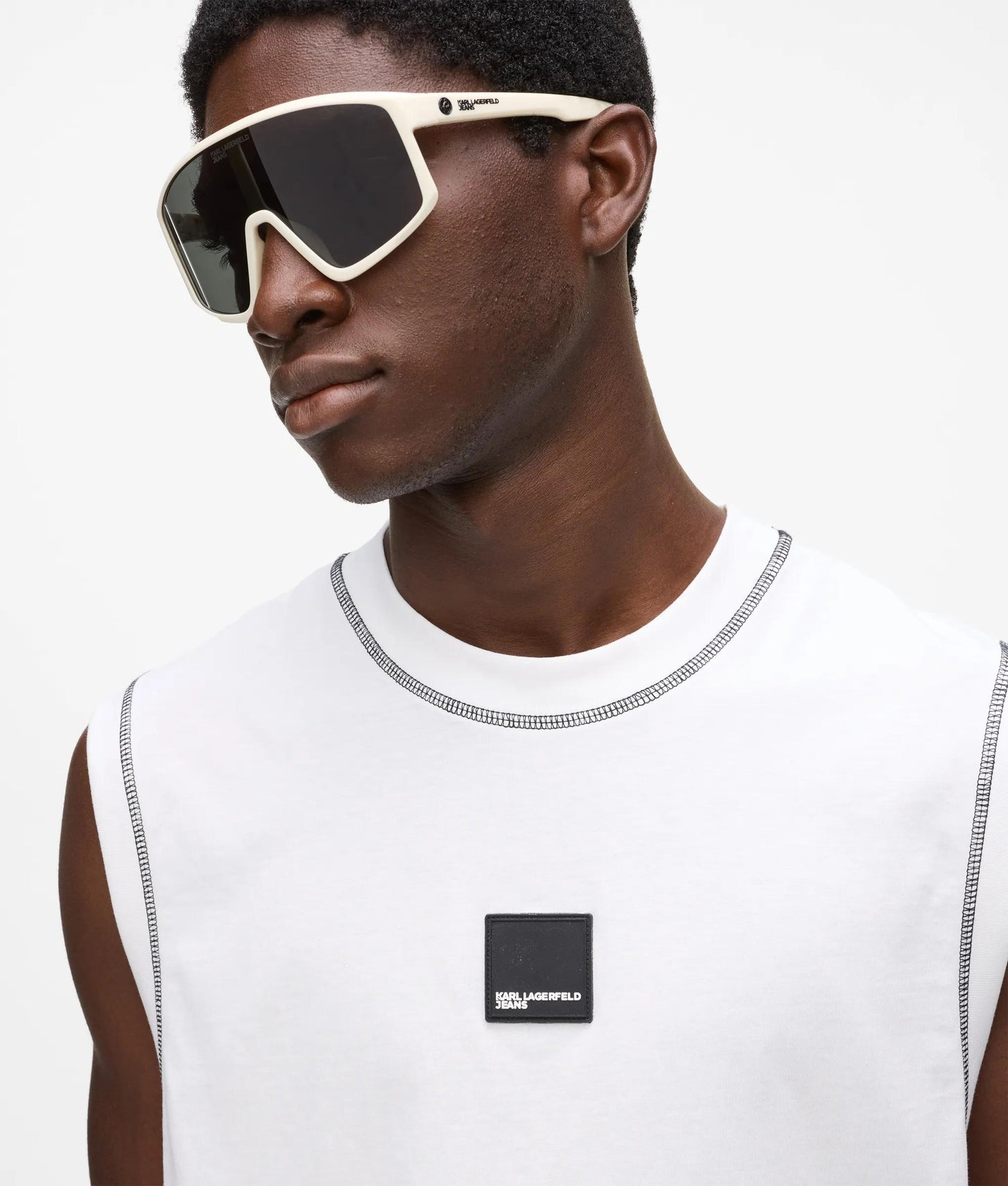 Karl Lagerfeld Relaxed Contrast Stitch Tank Top White