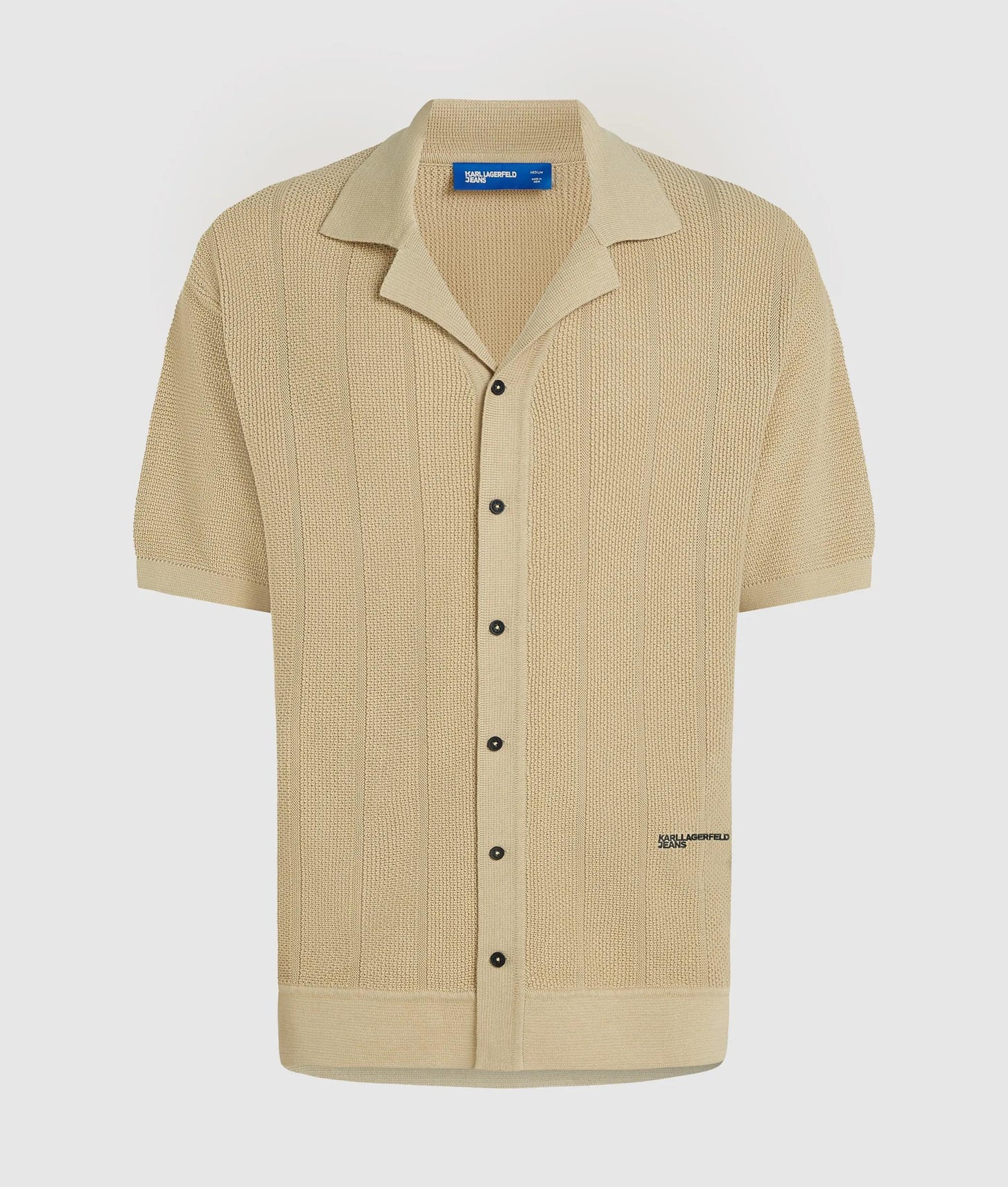 Karl Lagerfeld Short-Sleeved Knit Polo Shirt Pale Khaki