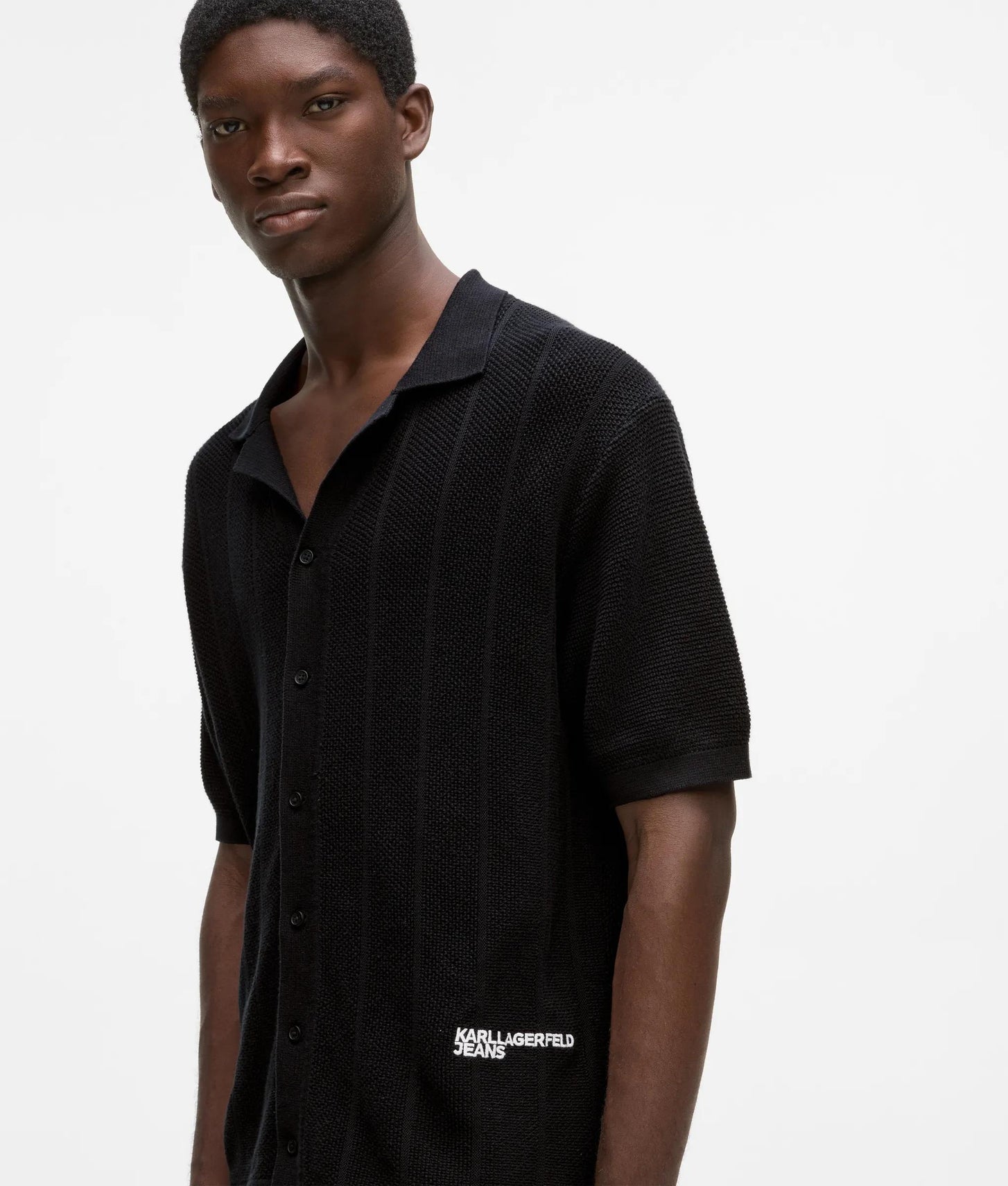 Karl Lagerfeld Short-Sleeved Knit Polo Shirt Black