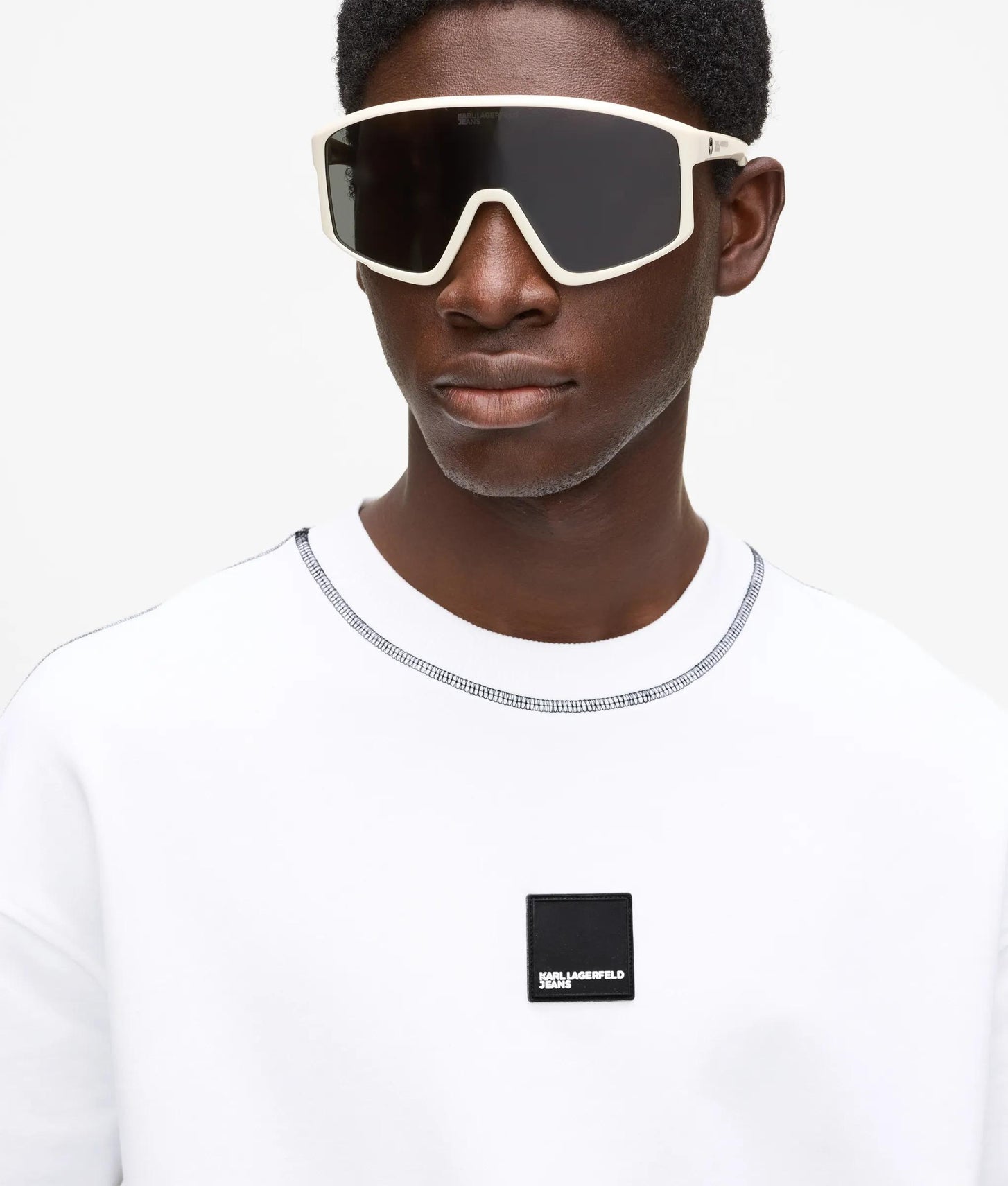 Karl Lagerfeld Short-Sleeved Contrast Stitch Sweatshirt White