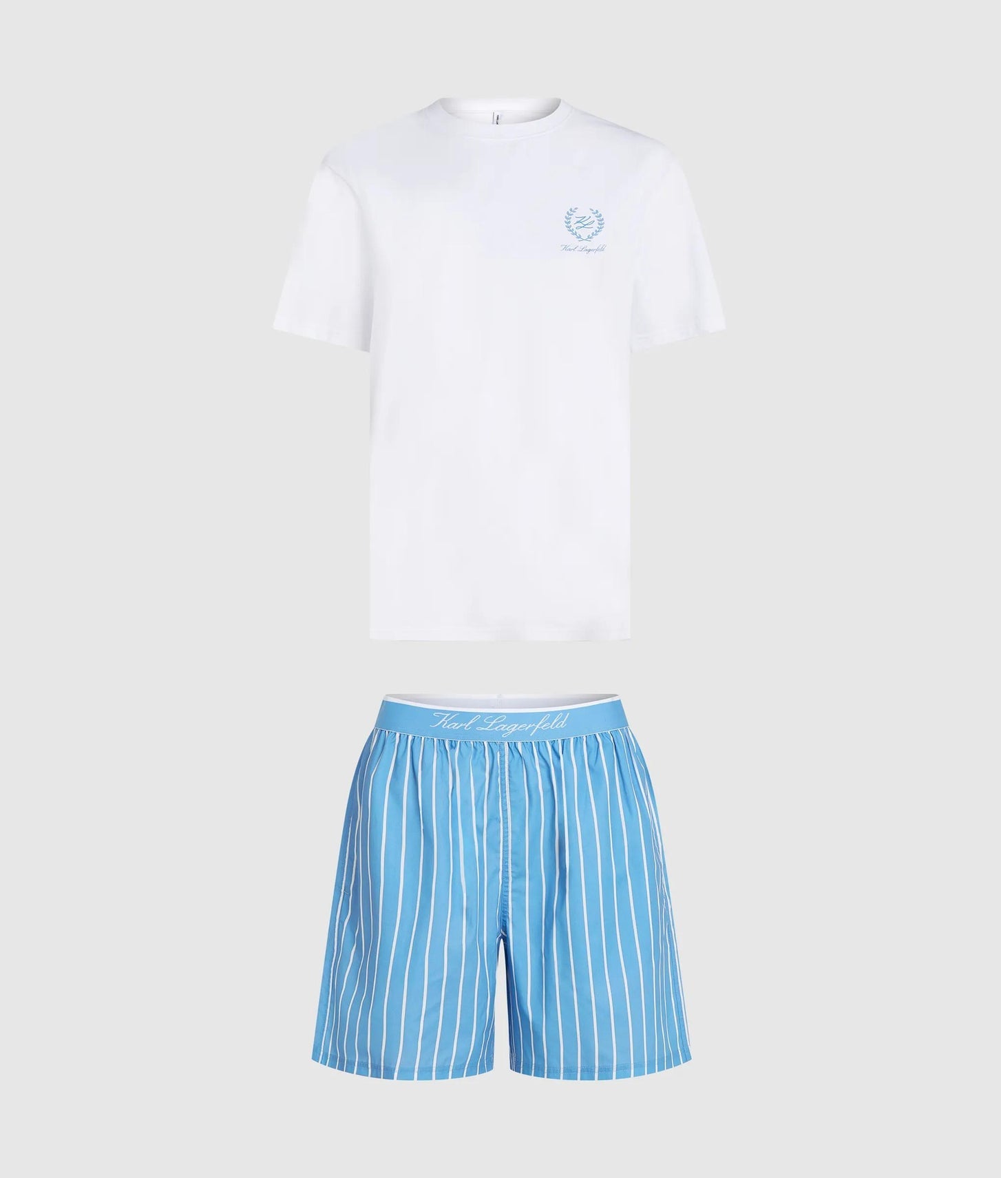 Karl Lagerfeld Striped Shorts Pajama Set White-Pinstripe