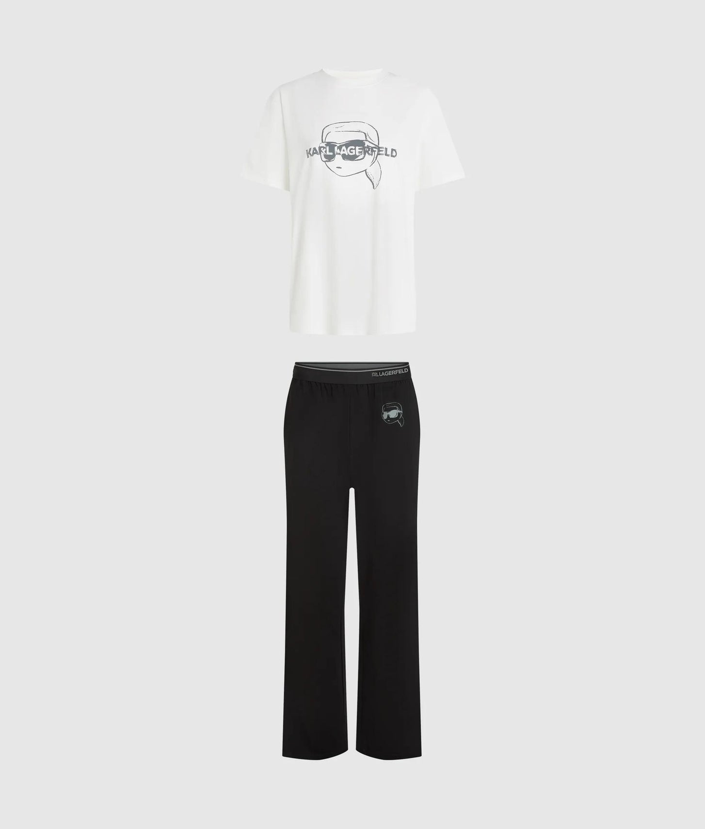 Karl Lagerfeld Ikon Long Pajama Set Cannoli Cream-Black