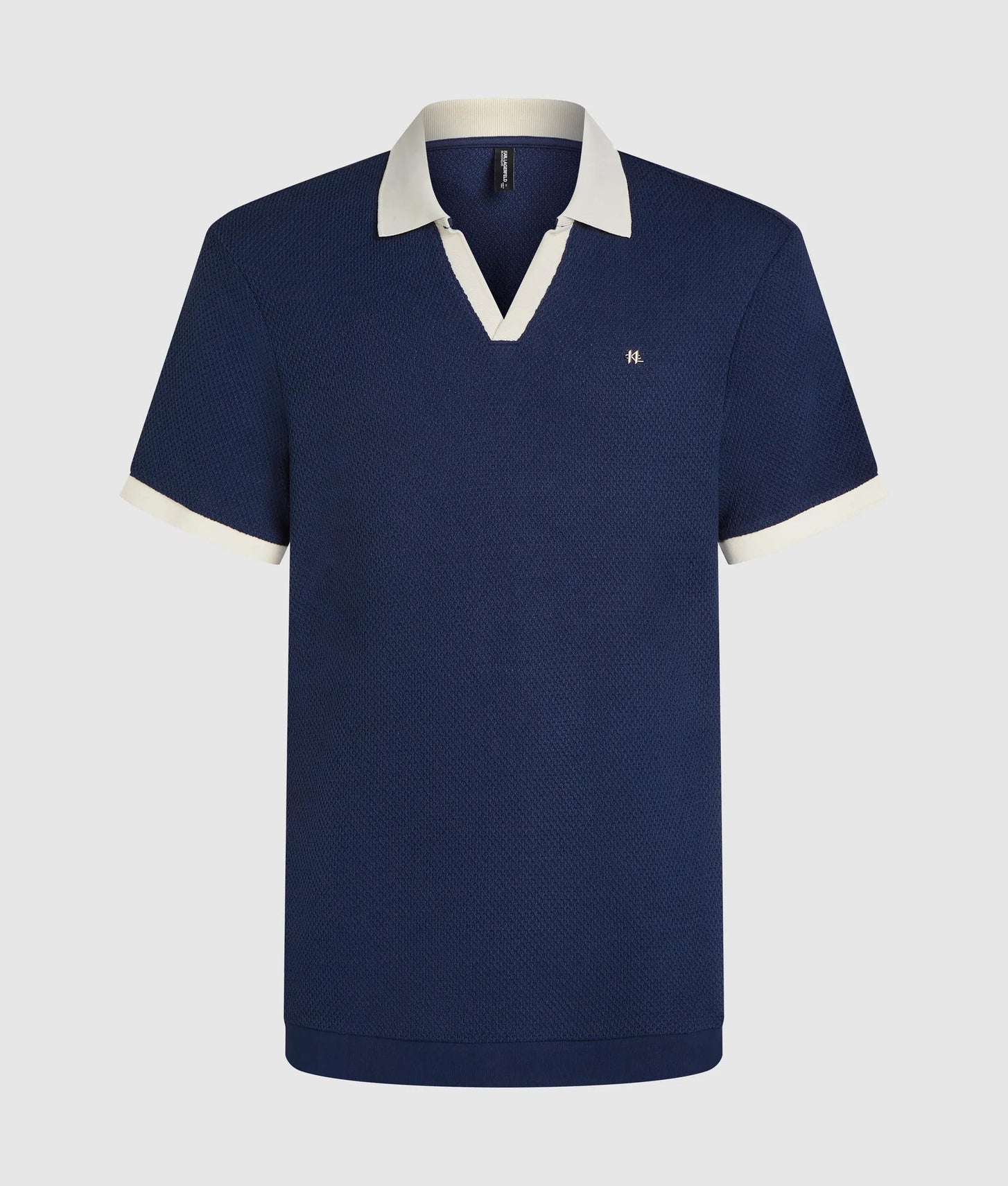 Karl Lagerfeld Metal Monogram Crochet Polo Shirt Medieval Blue