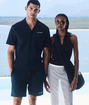 Karl Lagerfeld Checked Beach Shorts Navy