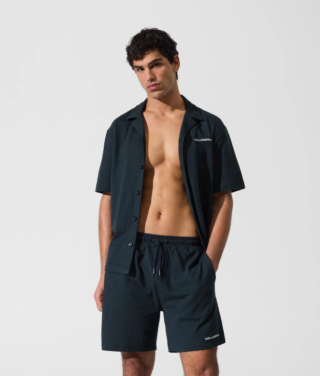 Karl Lagerfeld Checked Beach Shirt Navy
