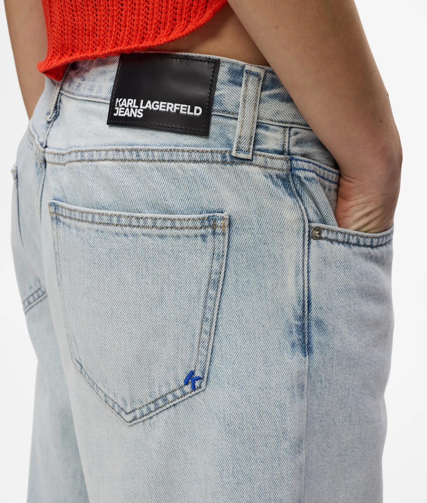 Karl Lagerfeld Relaxed Longline Denim Shorts Sun Light Blue