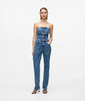 Karl Lagerfeld Lace-Up Denim Bustier Stone Blue