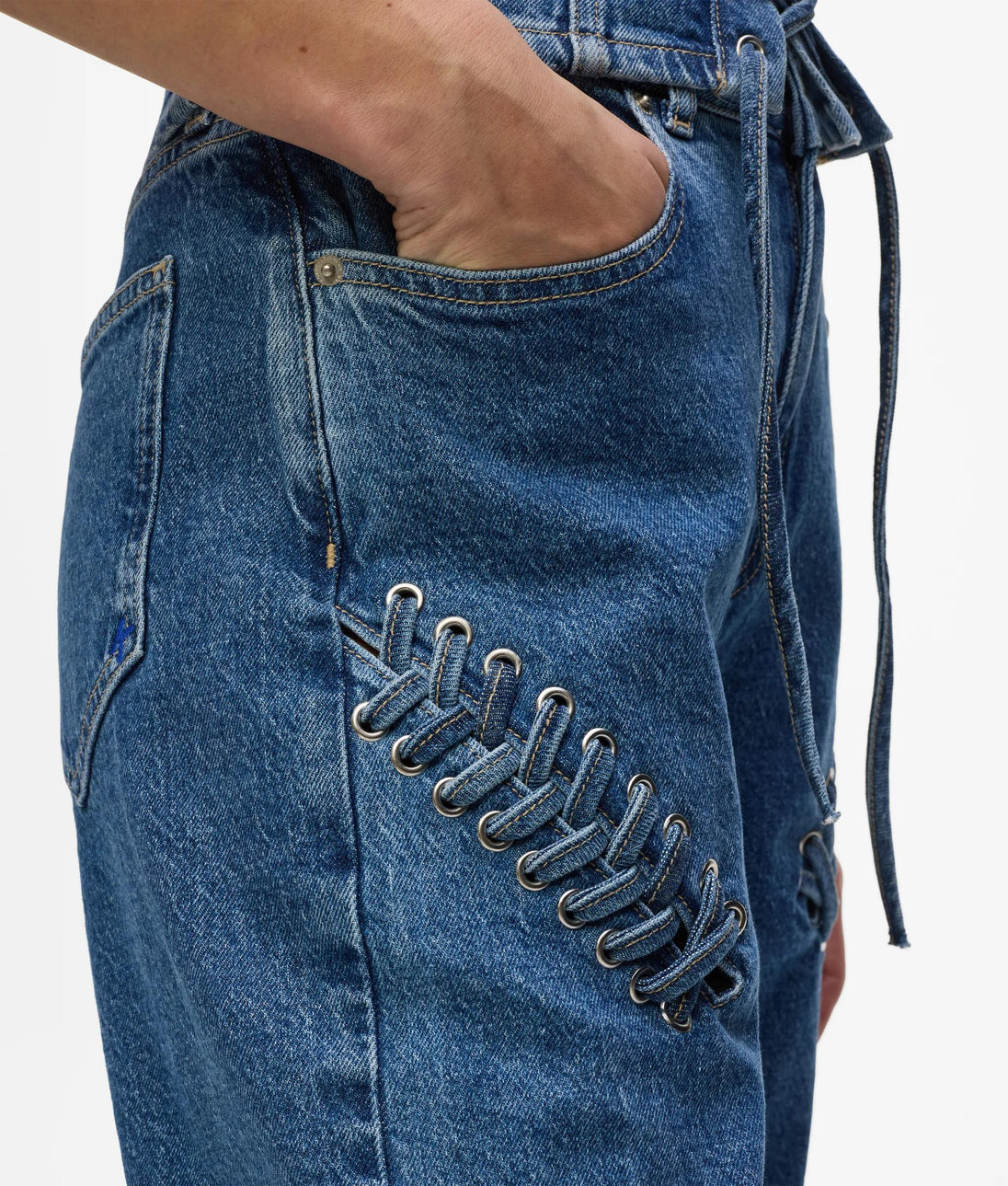 Karl Lagerfeld Lace-Up Denim Bustier Stone Blue
