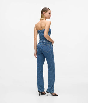 Karl Lagerfeld Lace-Up Denim Bustier Stone Blue