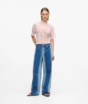 Karl Lagerfeld Short-Sleeved Tie Front Denim Shirt Washed Mid Blue